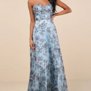 Lulu's Most Beautiful Day Blue Strapless Floral Dress
